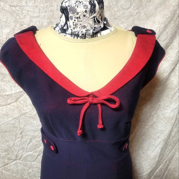 Perfect pinup dress navy red Stop Staring L - Picture 1 of 10